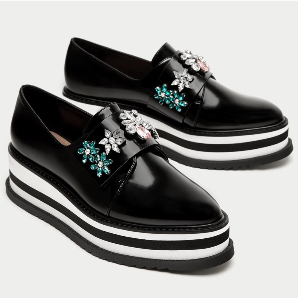 Zara Platform Jeweled Embellished Derby shoes